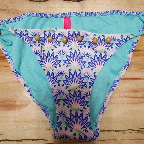 Victoria's Secret Swimsuit Bikini Set Floral Strappy Back Top-M Beaded Bottom-S - Picture 3 of 9